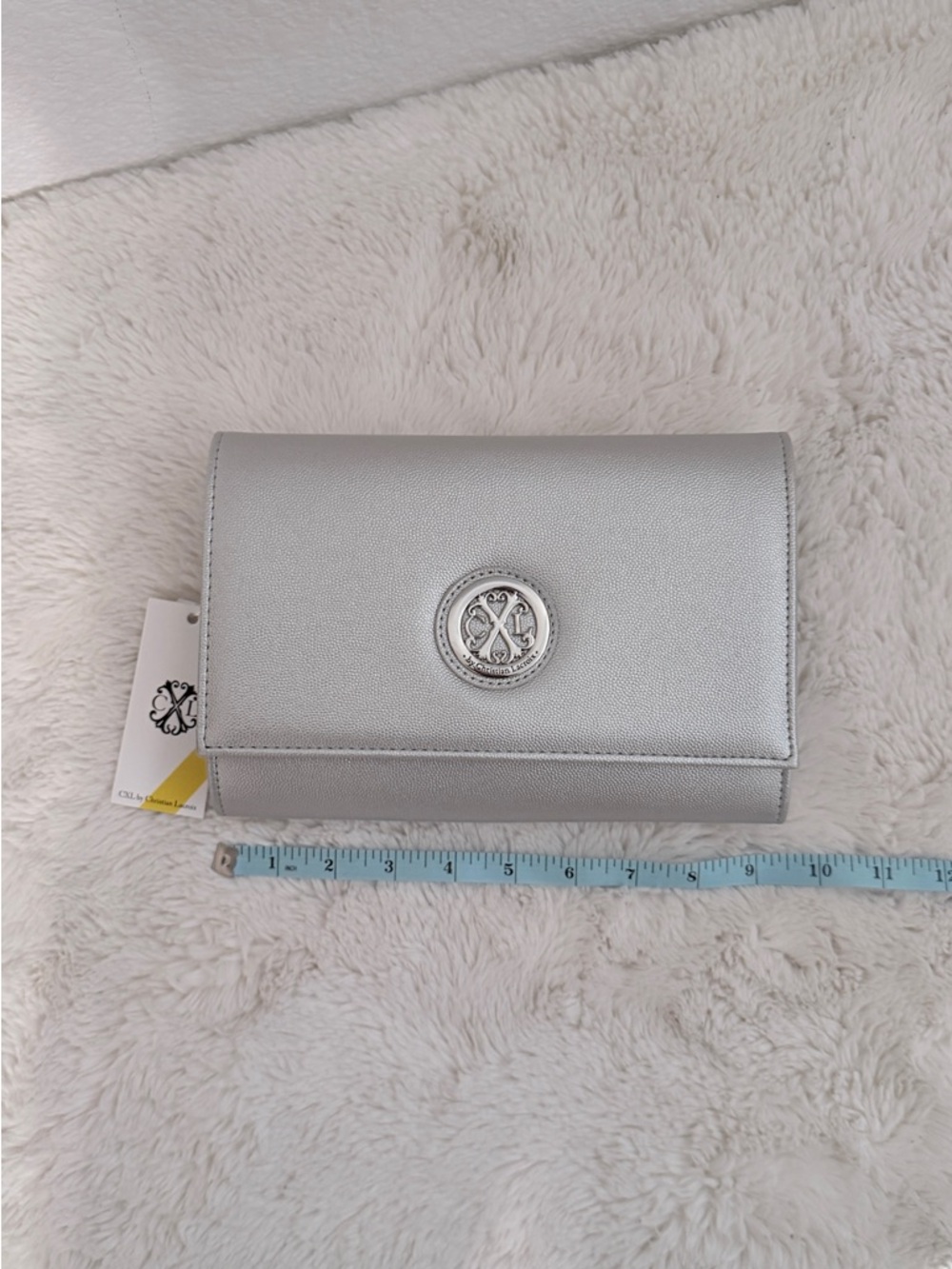 CXL by Christian Lacroix Silver Metallic Envelope Clutch w/ Detachable Chain NWT - Picture 9 of 12